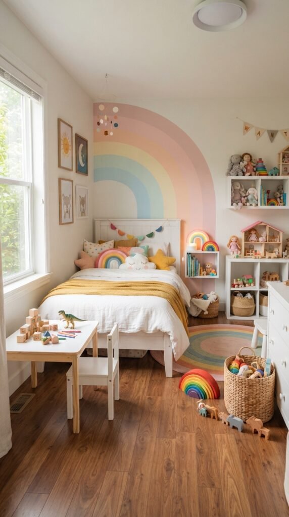 Rainbow Accent Wall Bedroom