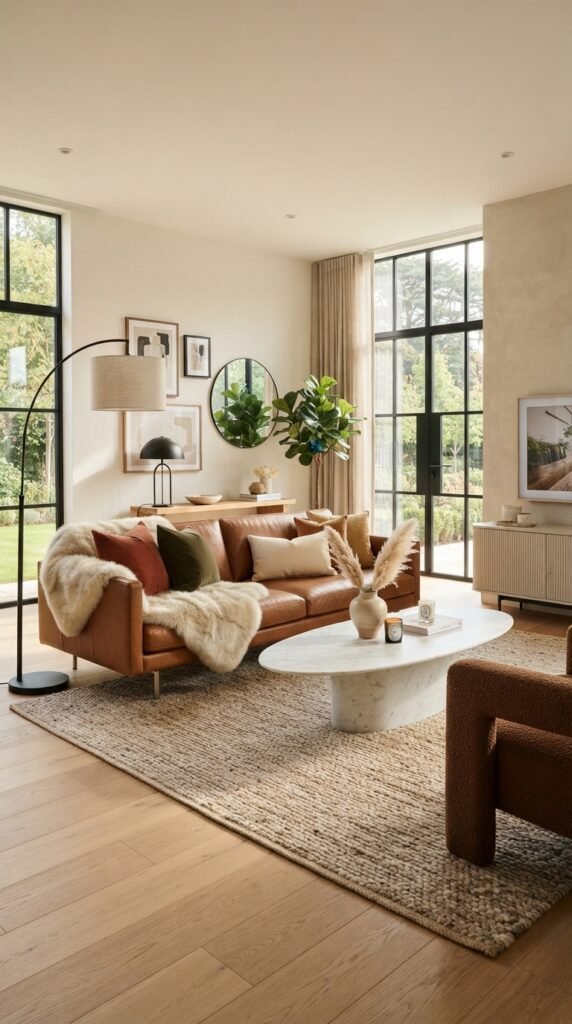 Combine Smooth Leather with Cozy Textiles