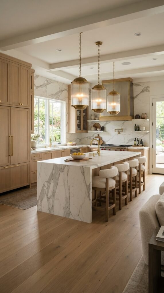 Luxury Oak Kitchen with Statement Lighting