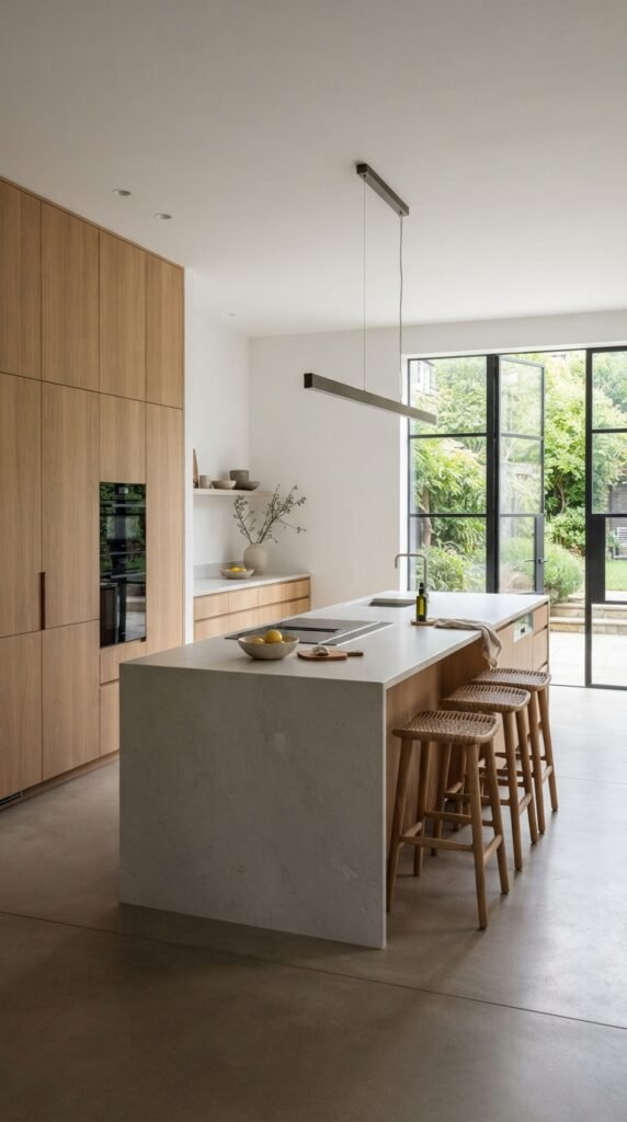 Oak Kitchen with Marble Island