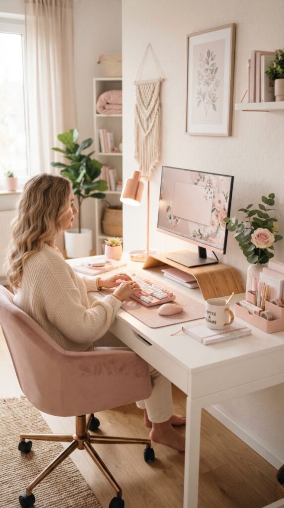 Pink Minimalist Desk Setup