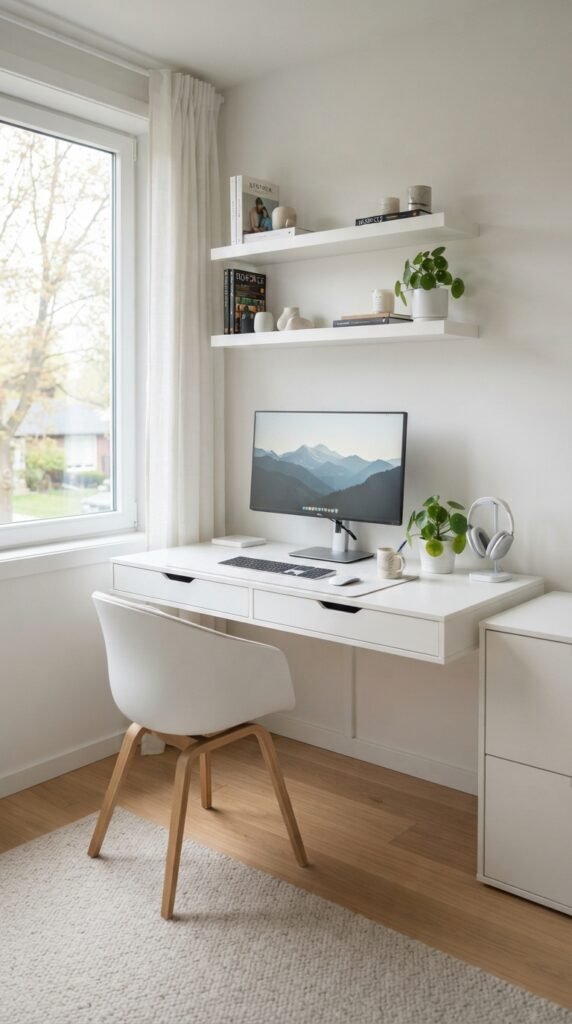 Minimalist All-White Workspace