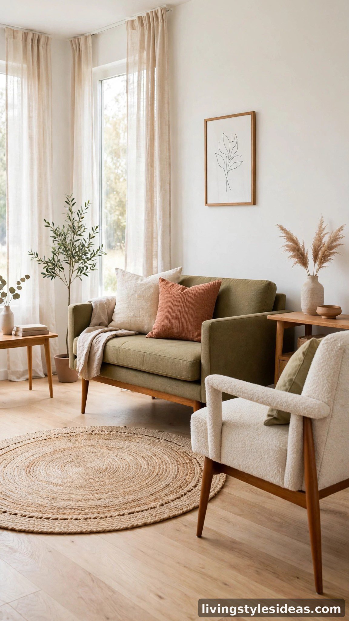 Mid-century sofa and armchair on wooden legs showing the floor in a studio