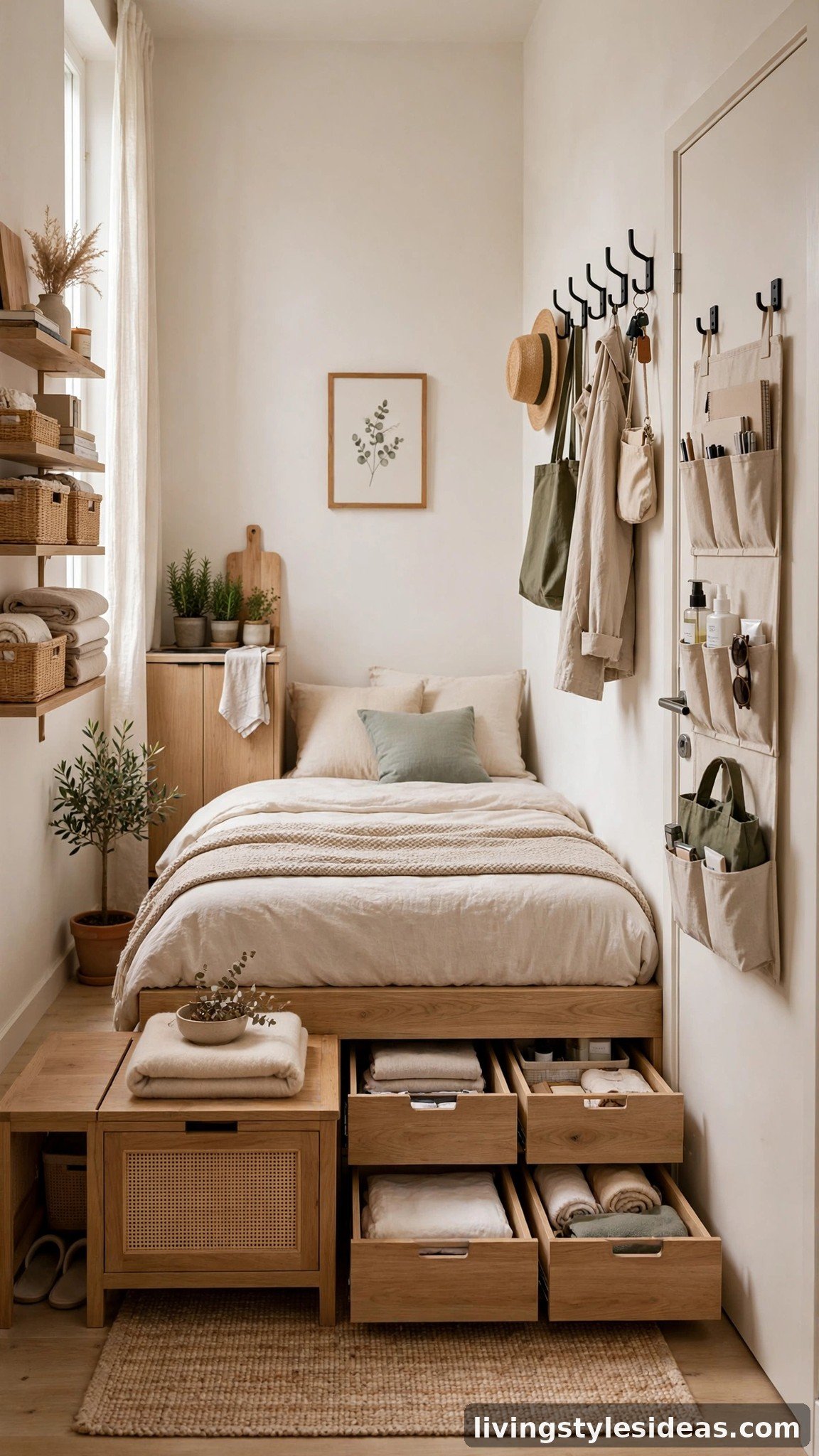 Clever hidden storage drawers and organizers keeping a studio tidy