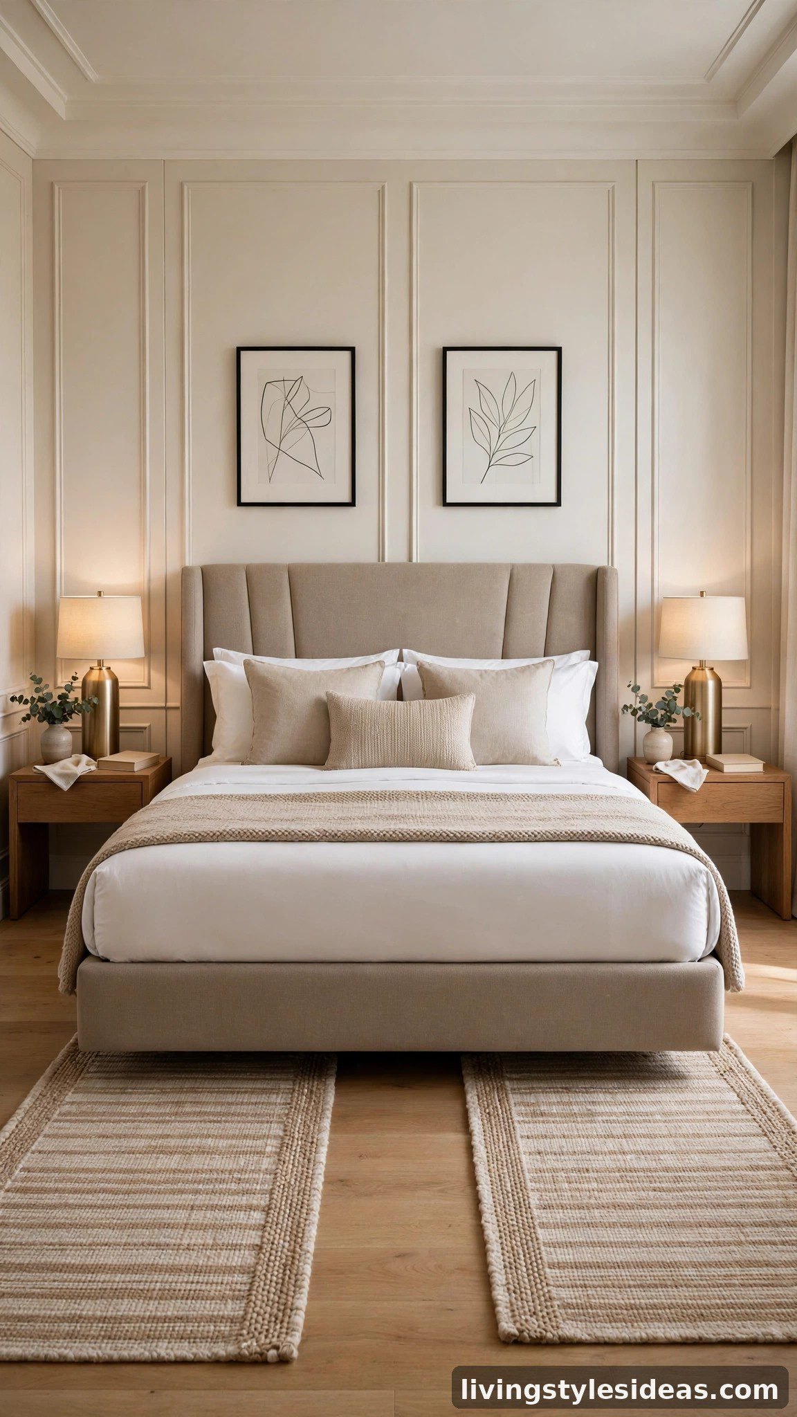 Matching rug runners on both sides of the bed