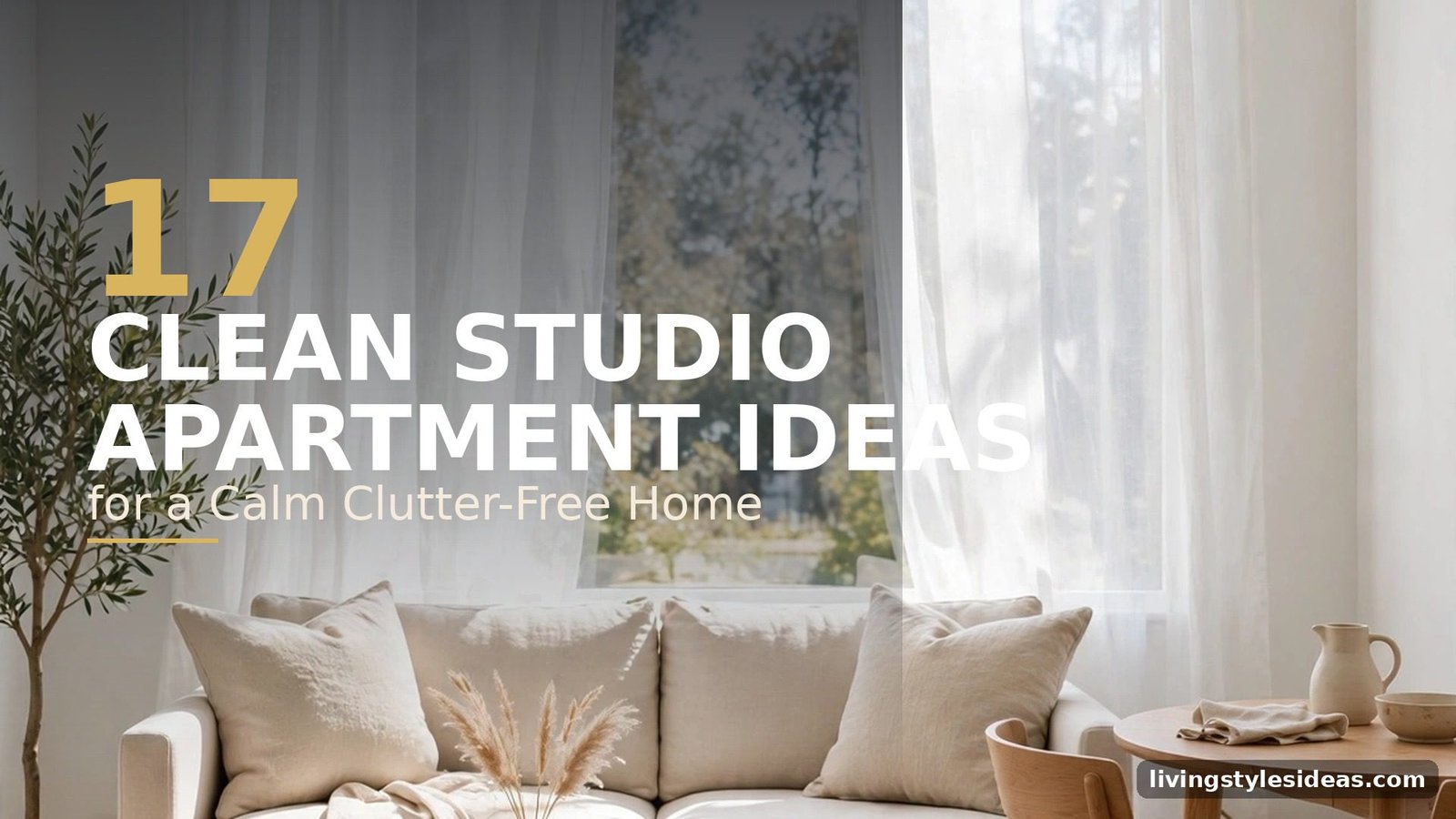 Clean studio apartment with white walls, rug-defined zones and minimal styling