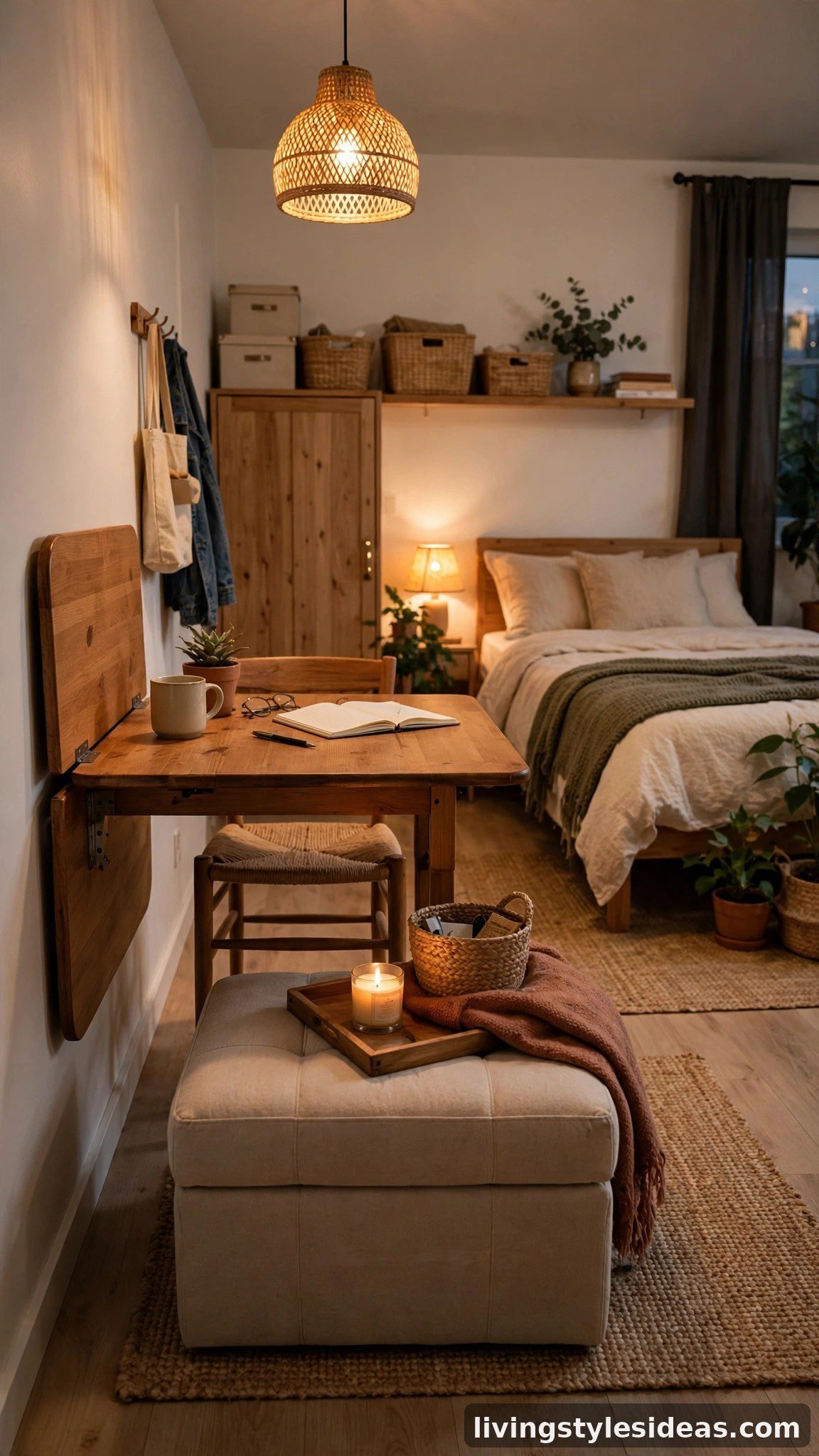 Multipurpose foldaway furniture in a small budget studio apartment