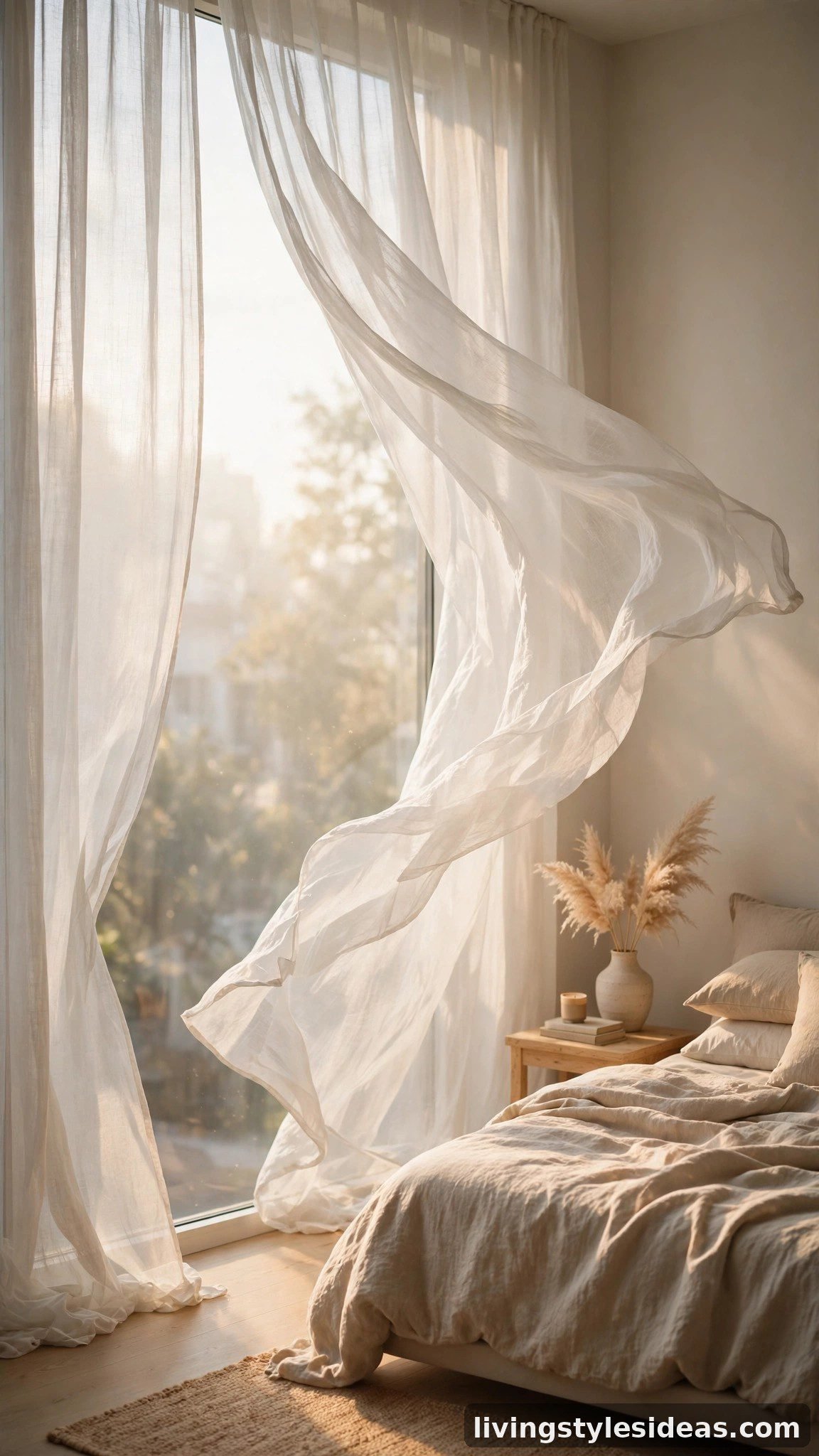 Sheer white curtains diffusing soft daylight in a studio