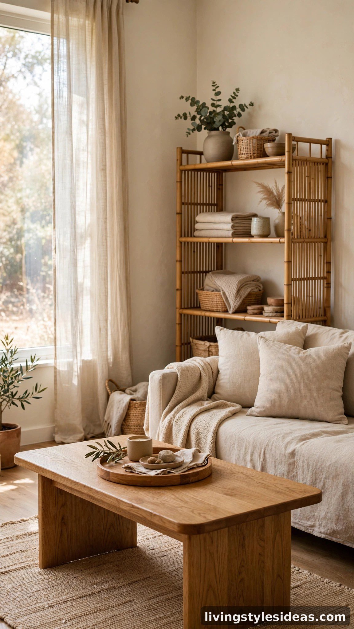 Natural wood accents warming a calm studio apartment