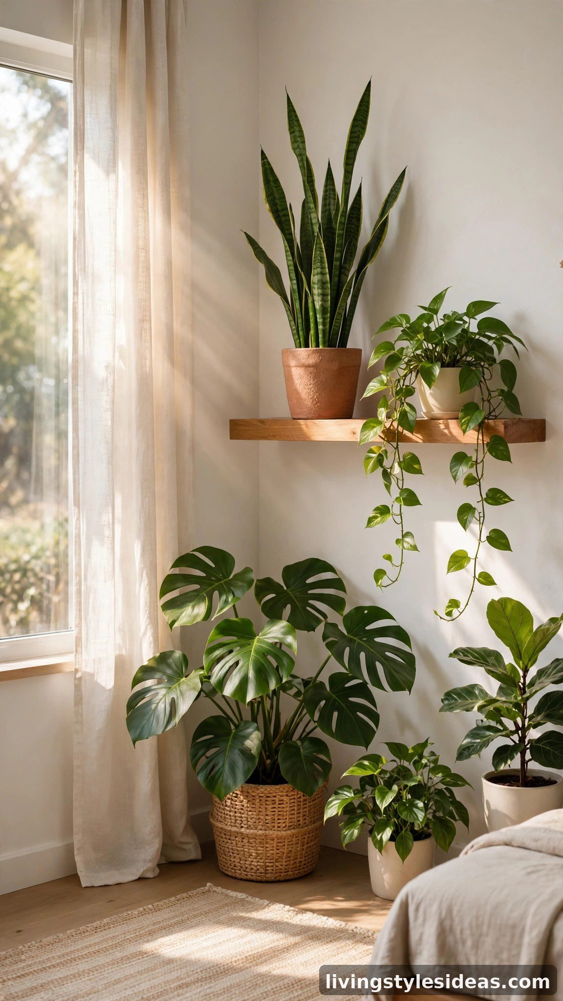Indoor plants adding life to a tidy studio apartment