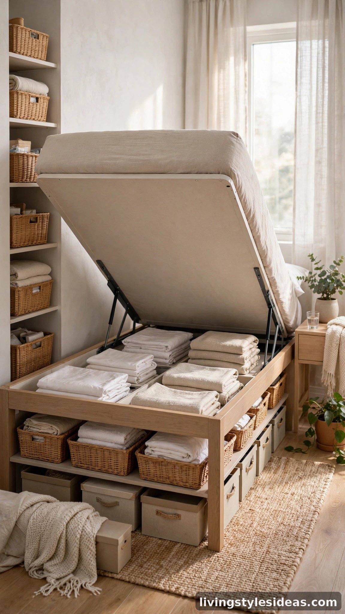 Hidden under-bed storage keeping a studio apartment clutter-free