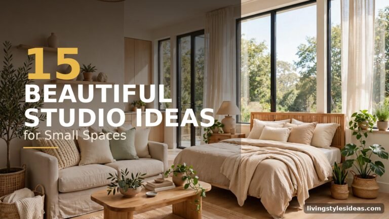 Beautiful studio apartment with defined zones, light palette and cozy bed nook