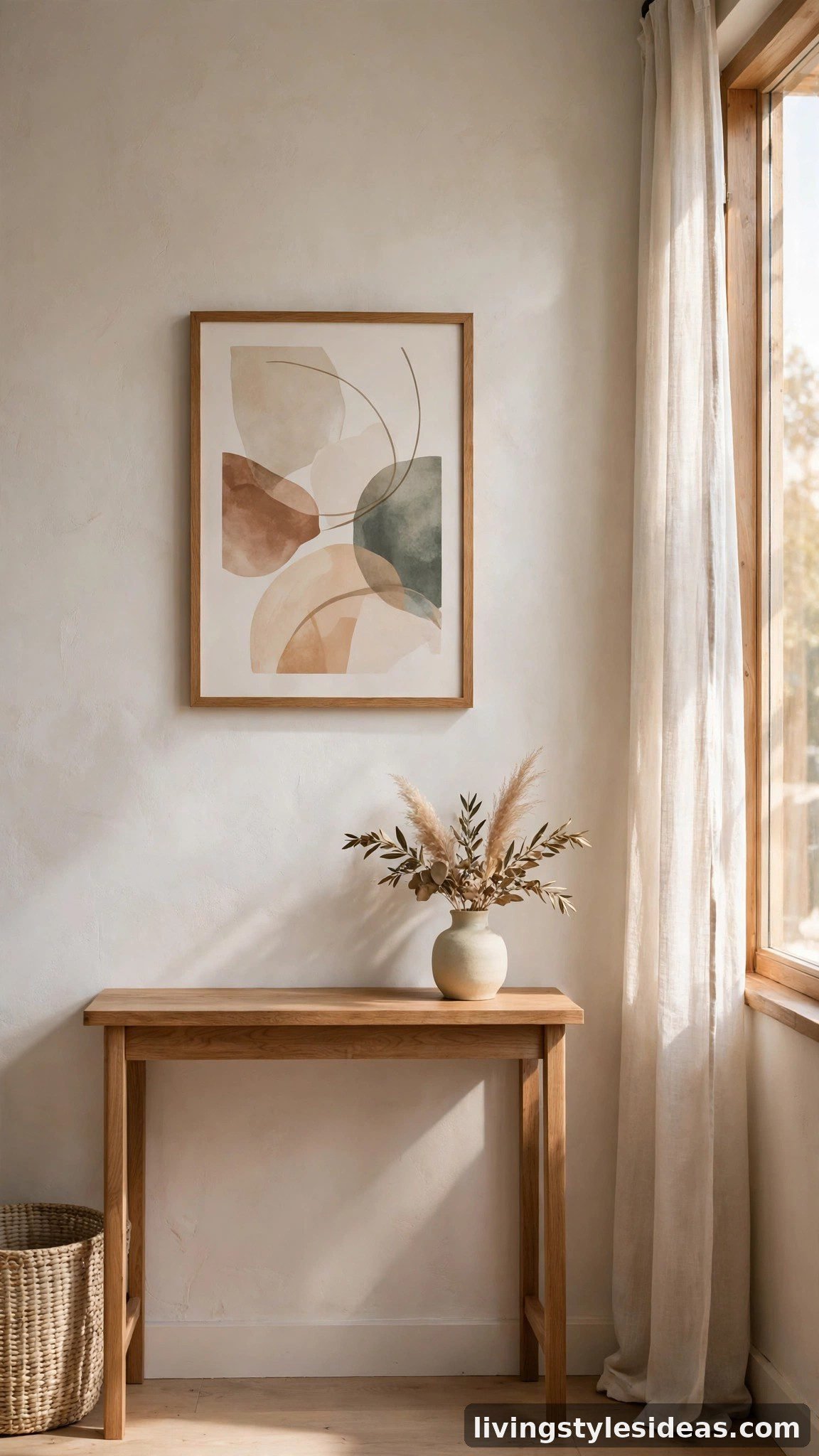 Wall art hung at eye level in a stylish studio apartment