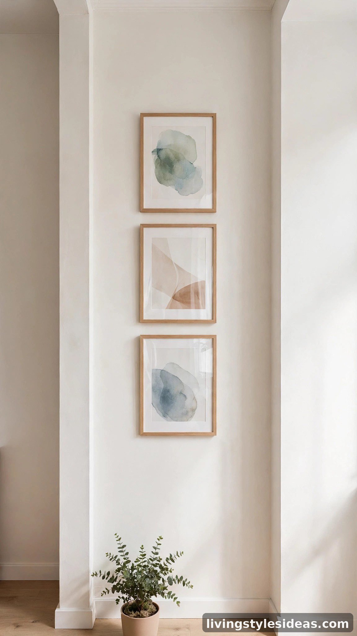 Vertical stack of frames making studio apartment ceilings feel taller