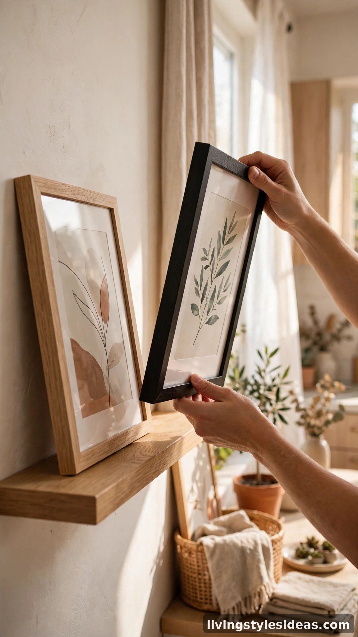 Fresh rotated wall art giving a studio apartment a seasonal refresh